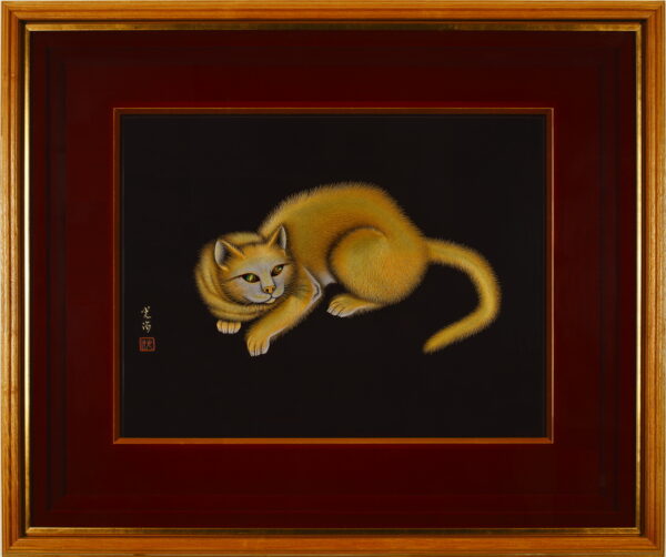 漆絵 猫（沈金・板谷光治 作）